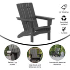 Flash Furniture Halifax Adirondack Chair with Cup Holder, Weather Resistant HDPE Adirondack Chair