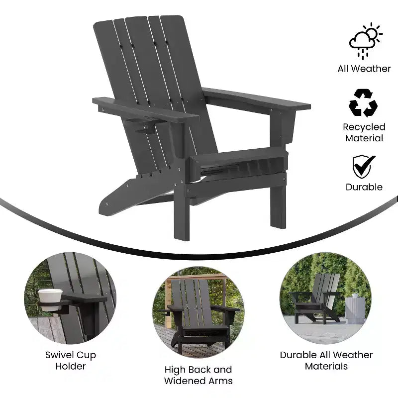 Flash Furniture Halifax Adirondack Chair with Cup Holder, Weather Resistant HDPE Adirondack Chair
