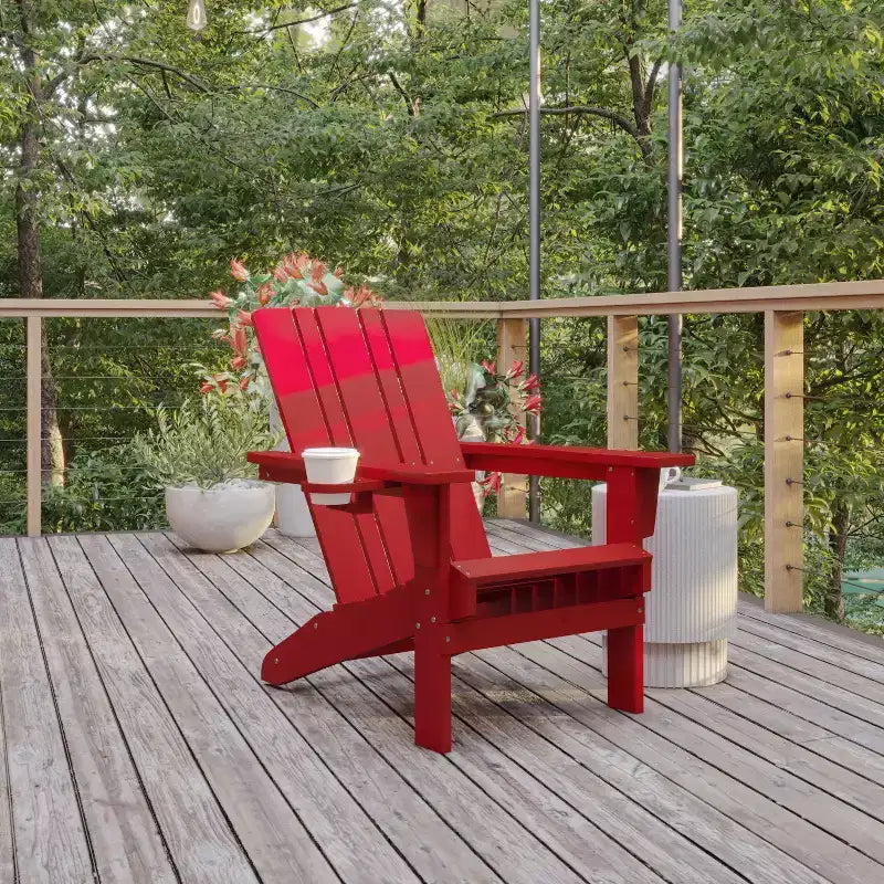 Flash Furniture Halifax Adirondack Chair with Cup Holder, Weather Resistant HDPE Adirondack Chair