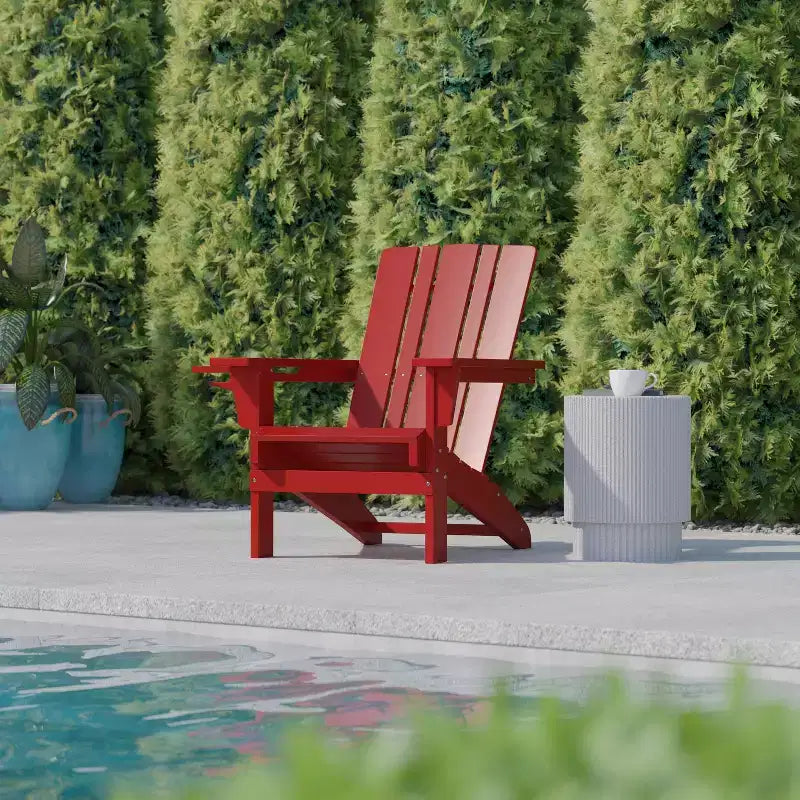 Flash Furniture Halifax Adirondack Chair with Cup Holder, Weather Resistant HDPE Adirondack Chair
