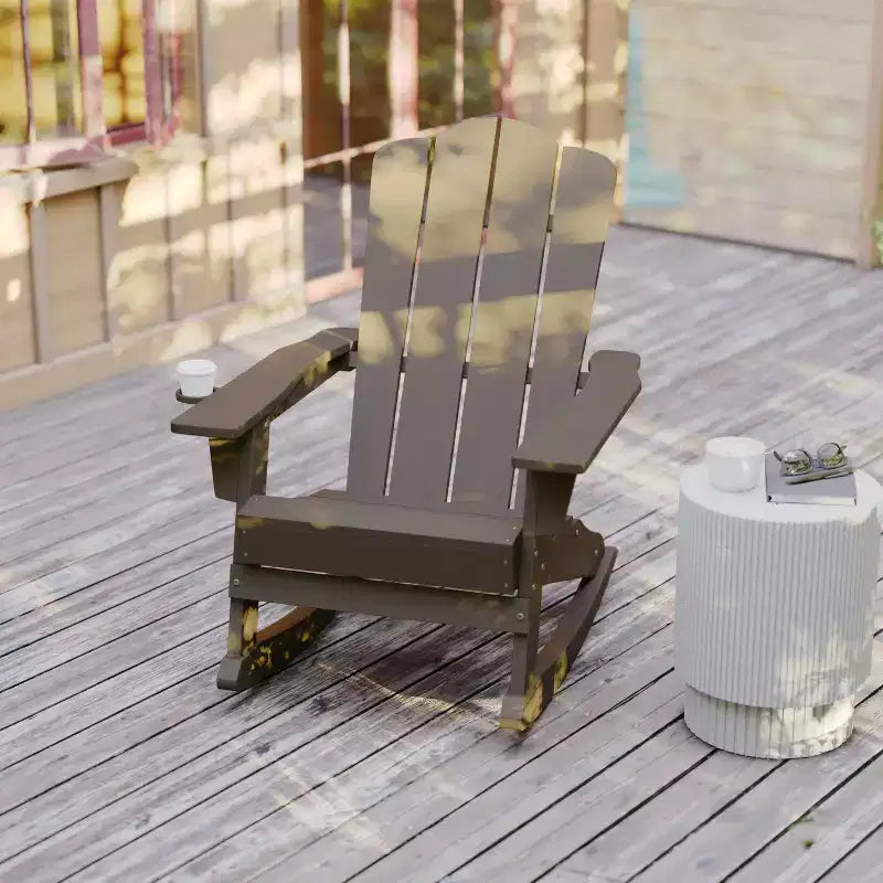 Flash Furniture Newport Adirondack Rocking Chair with Cup Holder, Weather Resistant HDPE Adirondack Rocking Chair, Set of 2