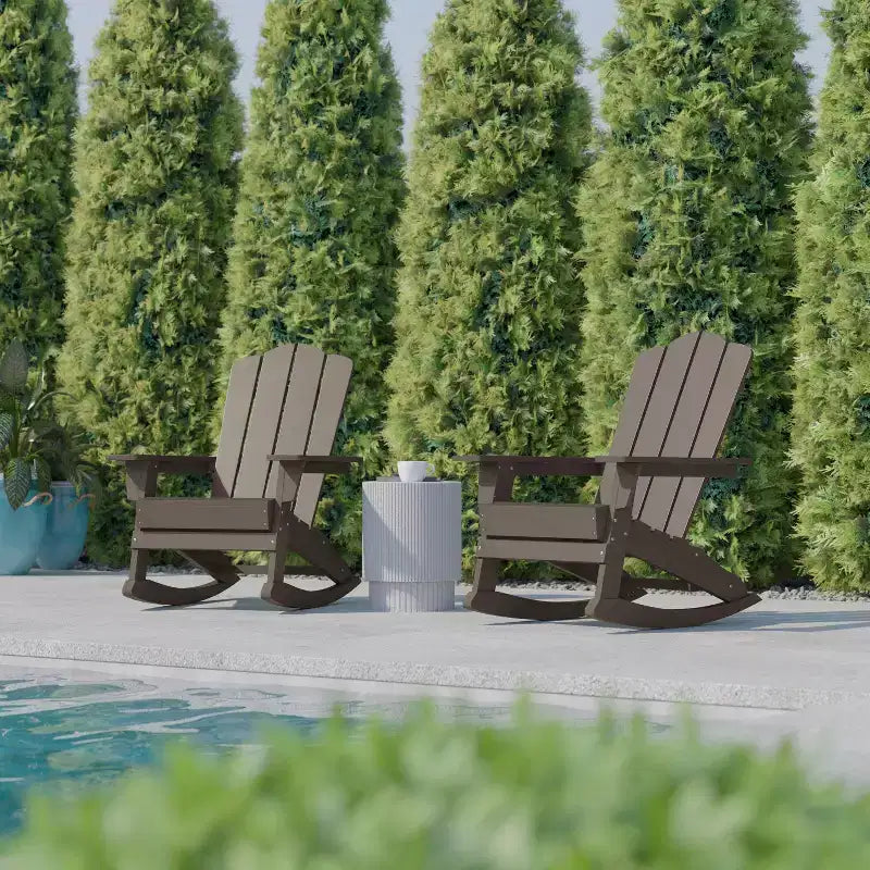 Flash Furniture Newport Adirondack Rocking Chair with Cup Holder, Weather Resistant HDPE Adirondack Rocking Chair, Set of 2