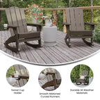 Flash Furniture Newport Adirondack Rocking Chair with Cup Holder, Weather Resistant HDPE Adirondack Rocking Chair, Set of 2