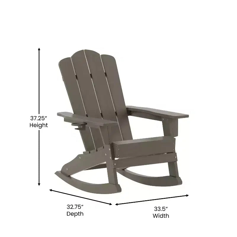 Flash Furniture Newport Adirondack Rocking Chair with Cup Holder, Weather Resistant HDPE Adirondack Rocking Chair, Set of 2