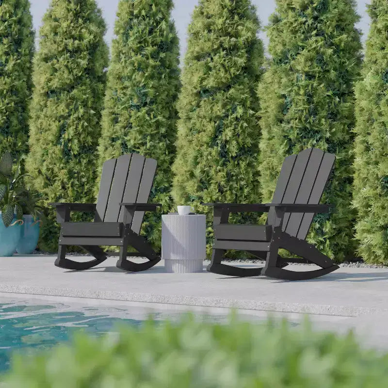 Flash Furniture Newport Adirondack Rocking Chair with Cup Holder, Weather Resistant HDPE Adirondack Rocking Chair, Set of 2