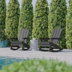 Flash Furniture Newport Adirondack Rocking Chair with Cup Holder, Weather Resistant HDPE Adirondack Rocking Chair, Set of 2