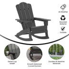 Flash Furniture Newport Adirondack Rocking Chair with Cup Holder, Weather Resistant HDPE Adirondack Rocking Chair, Set of 2