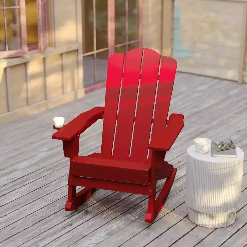 Flash Furniture Newport Adirondack Rocking Chair with Cup Holder, Weather Resistant HDPE Adirondack Rocking Chair, Set of 2