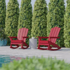 Flash Furniture Newport Adirondack Rocking Chair with Cup Holder, Weather Resistant HDPE Adirondack Rocking Chair, Set of 2