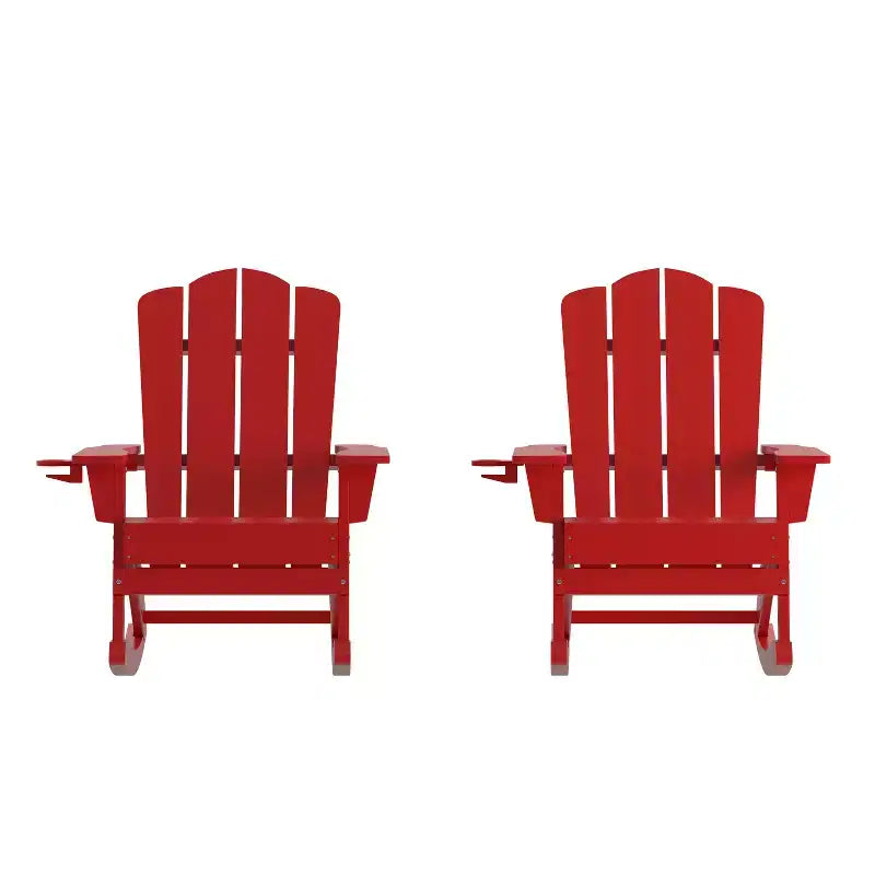 Flash Furniture Newport Adirondack Rocking Chair with Cup Holder, Weather Resistant HDPE Adirondack Rocking Chair, Set of 2