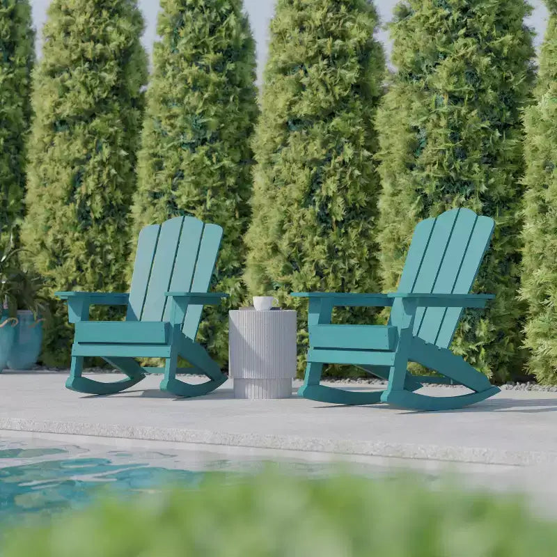 Flash Furniture Newport Adirondack Rocking Chair with Cup Holder, Weather Resistant HDPE Adirondack Rocking Chair, Set of 2