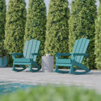 Flash Furniture Newport Adirondack Rocking Chair with Cup Holder, Weather Resistant HDPE Adirondack Rocking Chair, Set of 2
