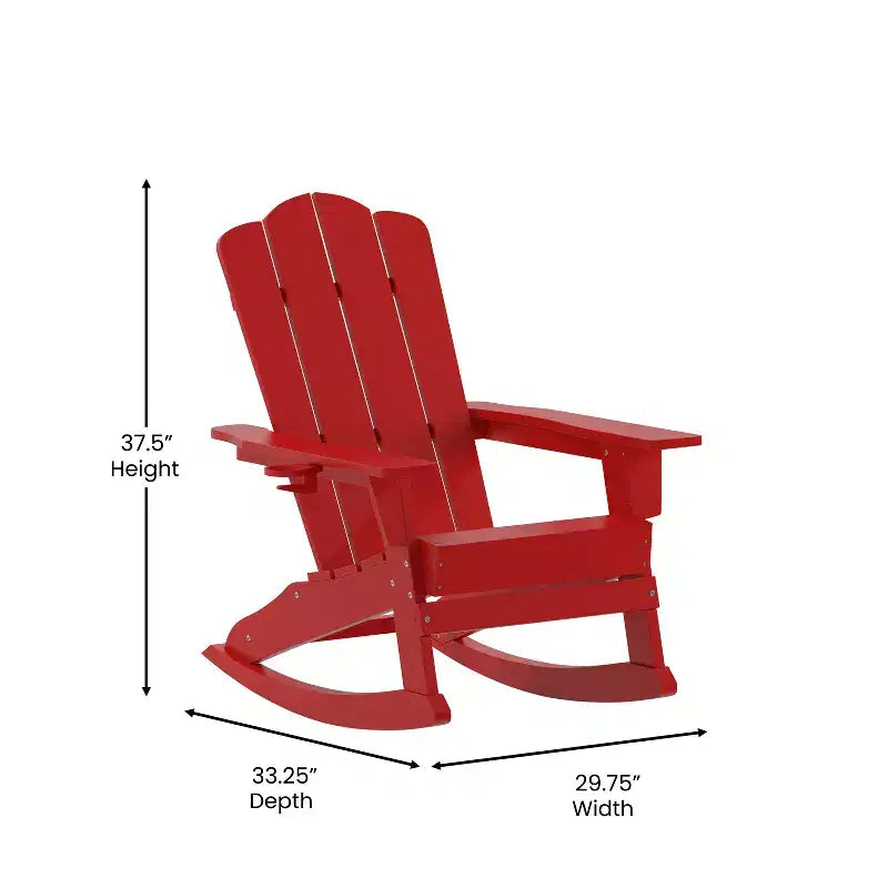 Flash Furniture Newport Adirondack Rocking Chair with Cup Holder, Weather Resistant HDPE Adirondack Rocking Chair, Set of 2