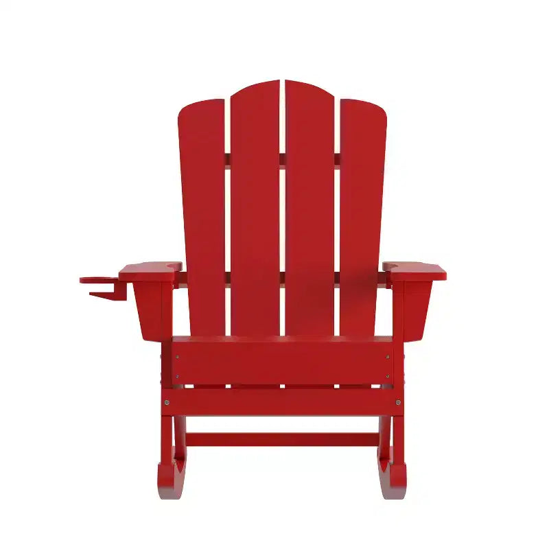 Flash Furniture Newport Adirondack Rocking Chair with Cup Holder, Weather Resistant HDPE Adirondack Rocking Chair, Set of 2