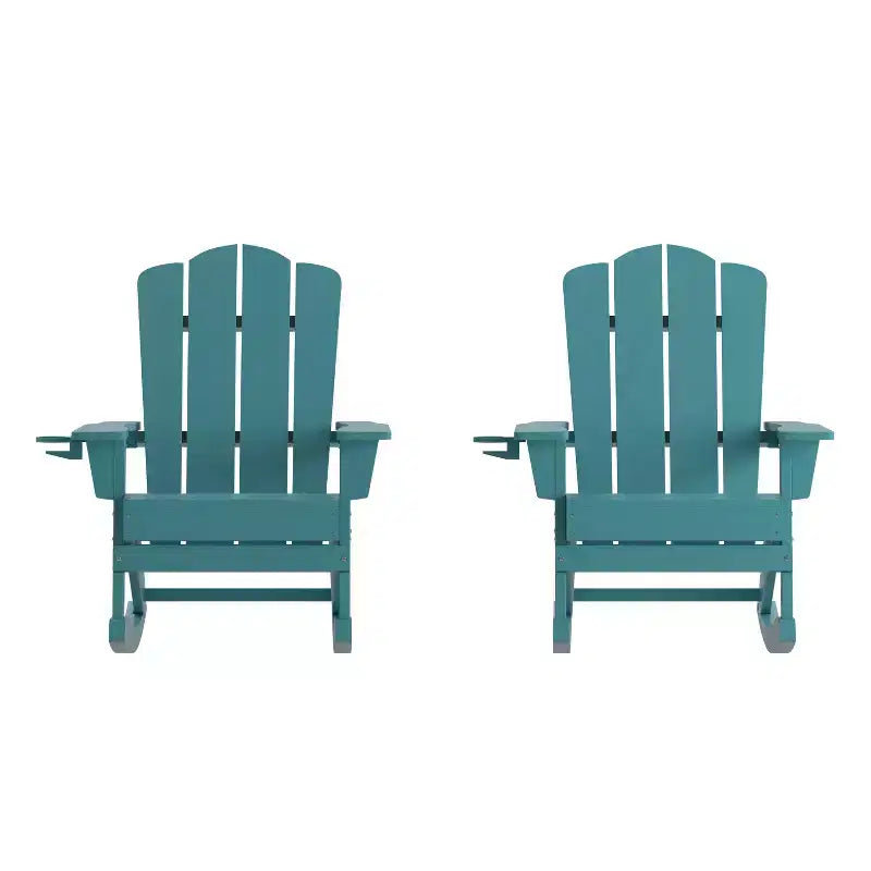 Flash Furniture Newport Adirondack Rocking Chair with Cup Holder, Weather Resistant HDPE Adirondack Rocking Chair, Set of 2
