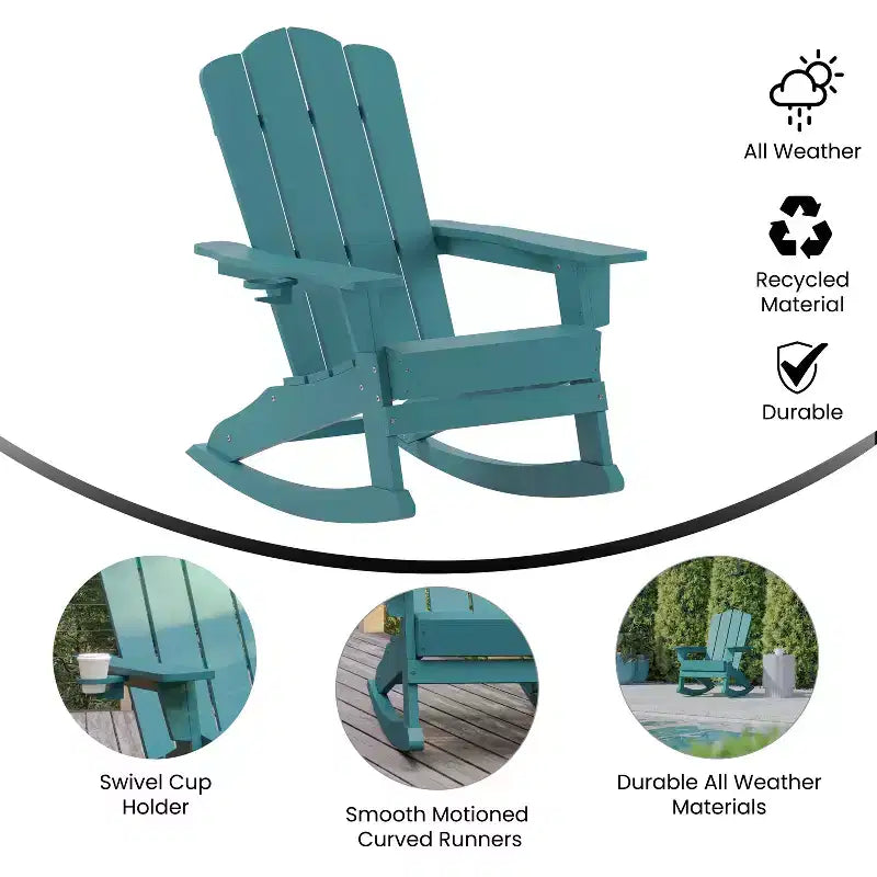 Flash Furniture Newport Adirondack Rocking Chair with Cup Holder, Weather Resistant HDPE Adirondack Rocking Chair, Set of 2
