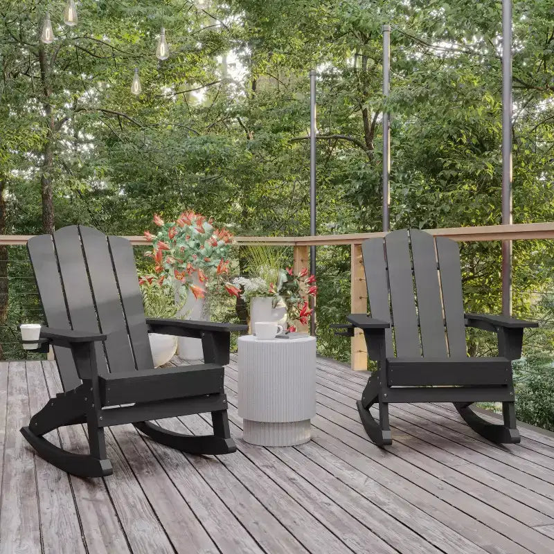 Flash Furniture Newport Sedia a dondolo Adirondack con portabicchieri, Sedia a dondolo Adirondack in HDPE resistente alle intemperie, Set di 2
