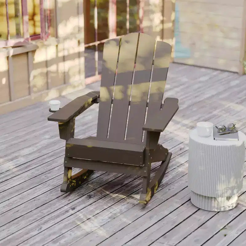 Flash Furniture Newport Adirondack Rocking Chair with Cup Holder, Weather Resistant HDPE Adirondack Rocking Chair