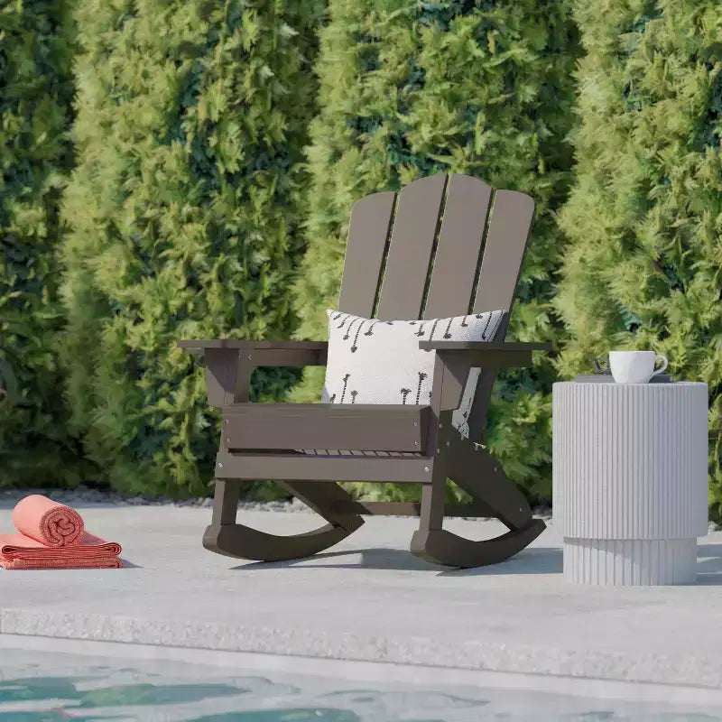 Flash Furniture Newport Adirondack Rocking Chair with Cup Holder, Weather Resistant HDPE Adirondack Rocking Chair
