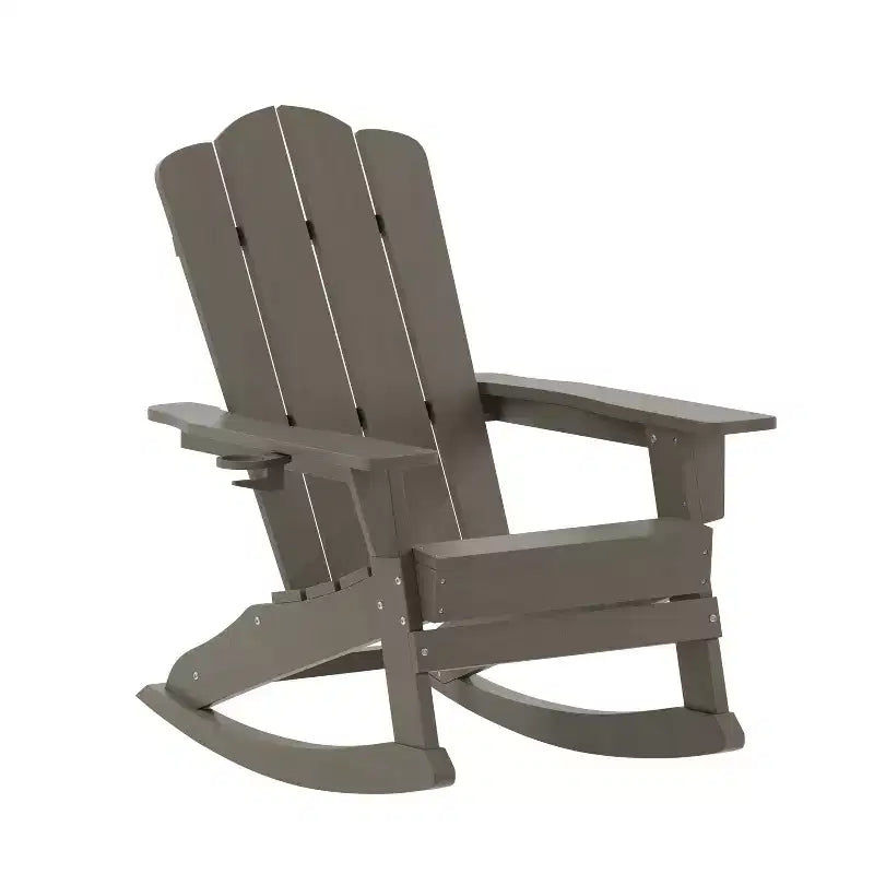 Flash Furniture Newport Adirondack Rocking Chair with Cup Holder, Weather Resistant HDPE Adirondack Rocking Chair