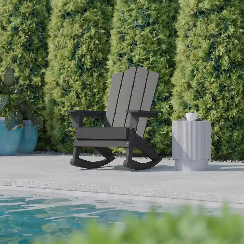 Flash Furniture Newport Adirondack Rocking Chair with Cup Holder, Weather Resistant HDPE Adirondack Rocking Chair