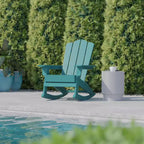 Flash Furniture Newport Adirondack Rocking Chair with Cup Holder, Weather Resistant HDPE Adirondack Rocking Chair