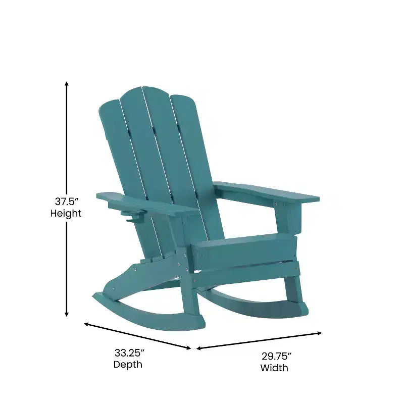 Flash Furniture Newport Adirondack Rocking Chair with Cup Holder, Weather Resistant HDPE Adirondack Rocking Chair