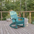 Flash Furniture Newport Adirondack Rocking Chair with Cup Holder, Weather Resistant HDPE Adirondack Rocking Chair
