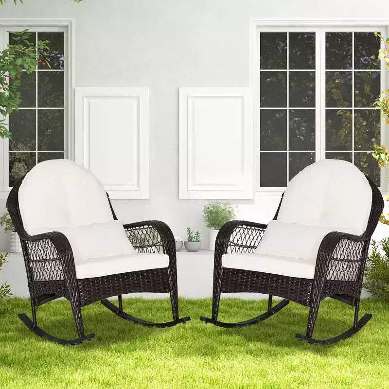 Costway 2PCS Patio Wicker Rocking Chair W/Seat Back Cushions & Lumbar Pillow Balcony