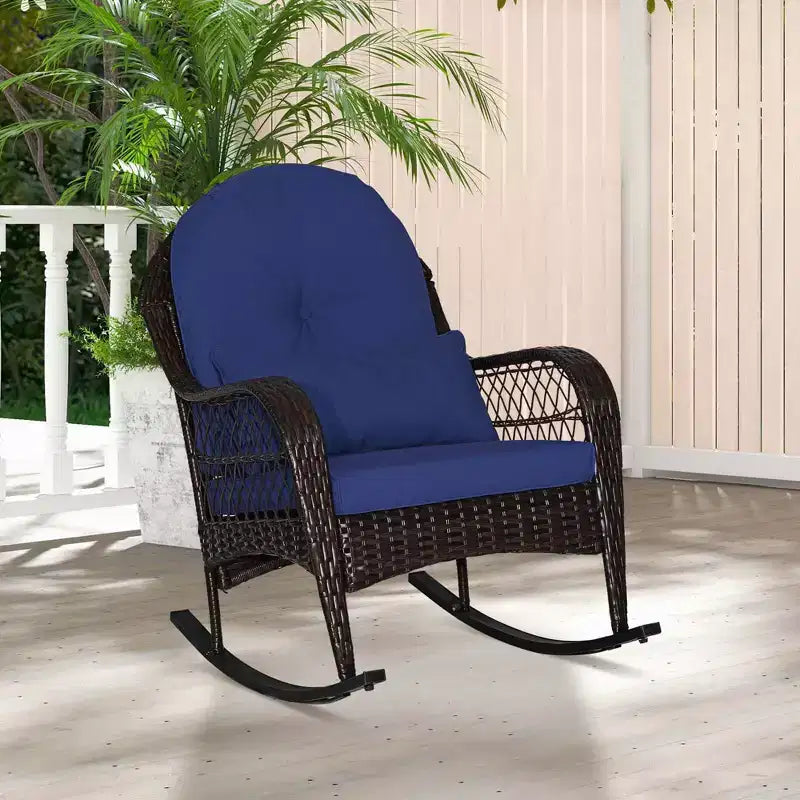 Costway Sedia a dondolo da patio in vimini con cuscini per schienale e cuscino lombare per portico bianco sporco/arancione/grigio/nero/blu