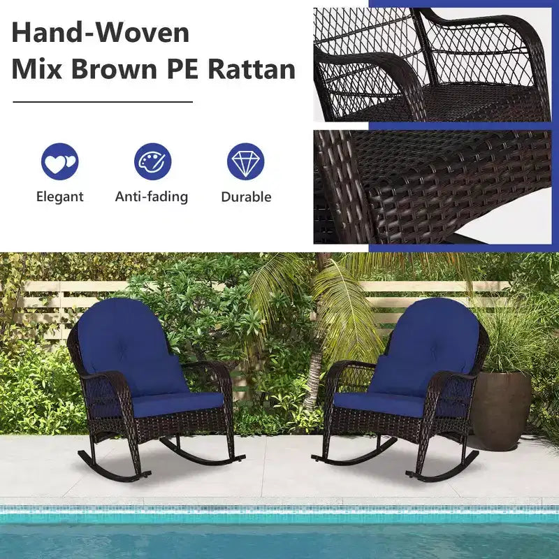 Costway Sedia a dondolo da patio in vimini con cuscini per schienale e cuscino lombare per portico bianco sporco/arancione/grigio/nero/blu