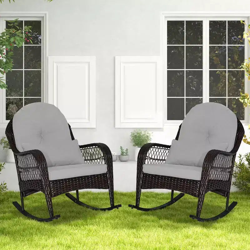 Costway Sedia a dondolo da patio in vimini con cuscini per schienale e cuscino lombare per portico bianco sporco/arancione/grigio/nero/blu
