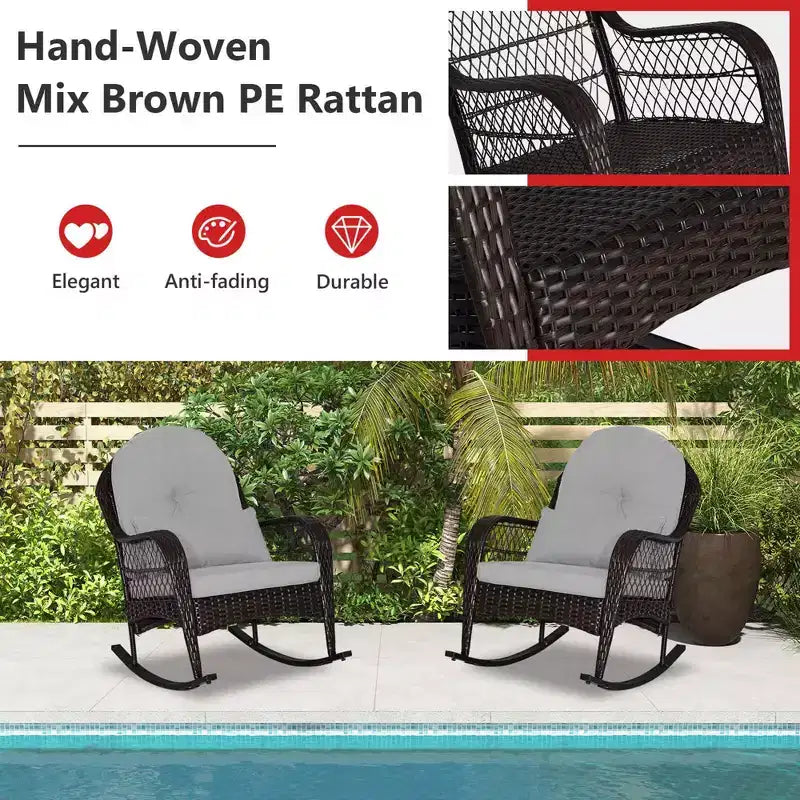 Costway Sedia a dondolo da patio in vimini con cuscini per schienale e cuscino lombare per portico bianco sporco/arancione/grigio/nero/blu
