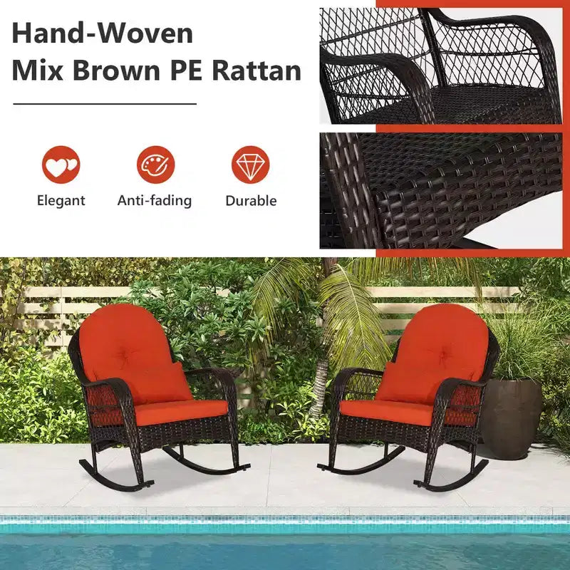 Costway Sedia a dondolo da patio in vimini con cuscini per schienale e cuscino lombare per portico bianco sporco/arancione/grigio/nero/blu