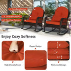 Costway Sedia a dondolo da patio in vimini con cuscini per schienale e cuscino lombare per portico bianco sporco/arancione/grigio/nero/blu