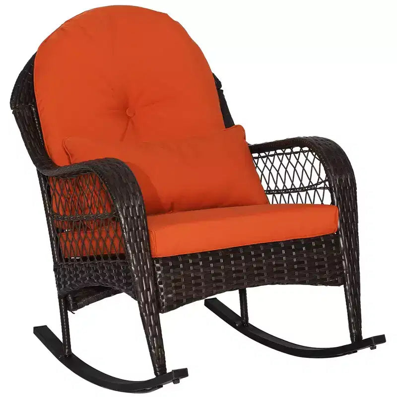Costway Sedia a dondolo da patio in vimini con cuscini per schienale e cuscino lombare per portico bianco sporco/arancione/grigio/nero/blu