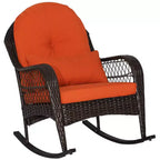 Costway Sedia a dondolo da patio in vimini con cuscini per schienale e cuscino lombare per portico bianco sporco/arancione/grigio/nero/blu