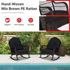 Costway Sedia a dondolo da patio in vimini con cuscini per schienale e cuscino lombare per portico bianco sporco/arancione/grigio/nero/blu