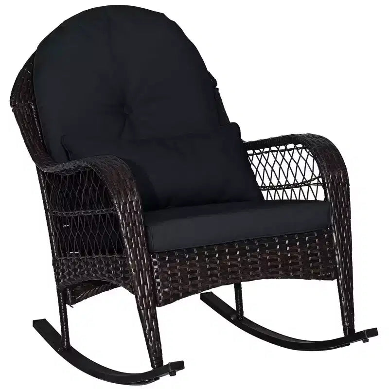 Costway Patio Wicker Rocking Chair W/Seat Back Cushions & Lumbar Pillow Porch Off White/Orange/Gray/Black/Blue