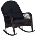 Costway Patio Wicker Rocking Chair W/Seat Back Cushions & Lumbar Pillow Porch Off White/Orange/Gray/Black/Blue