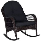 Costway Patio Wicker Rocking Chair W/Seat Back Cushions & Lumbar Pillow Porch Off White/Orange/Gray/Black/Blue