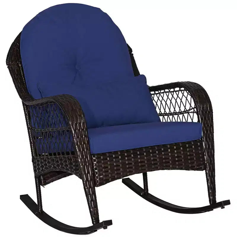 Costway Sedia a dondolo da patio in vimini con cuscini per schienale e cuscino lombare per portico bianco sporco/arancione/grigio/nero/blu