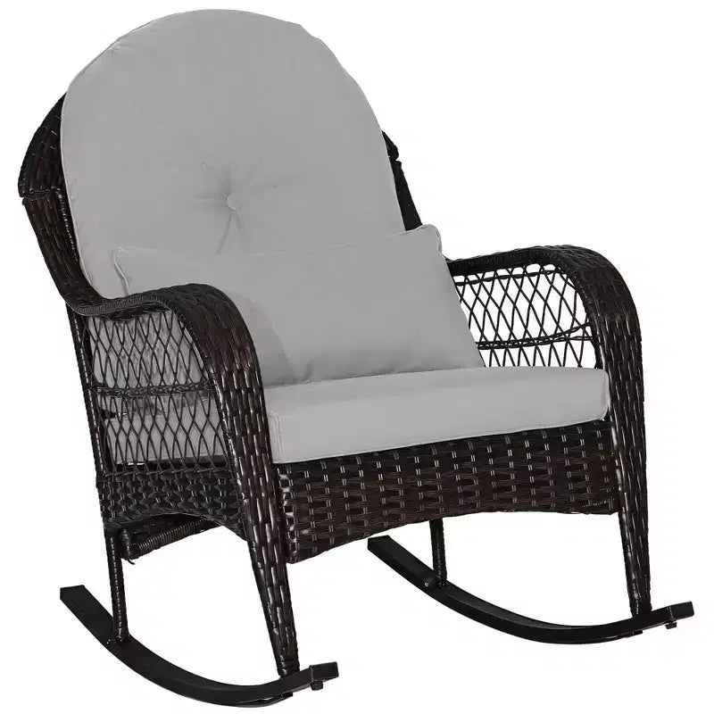 Costway Sedia a dondolo da patio in vimini con cuscini per schienale e cuscino lombare per portico bianco sporco/arancione/grigio/nero/blu