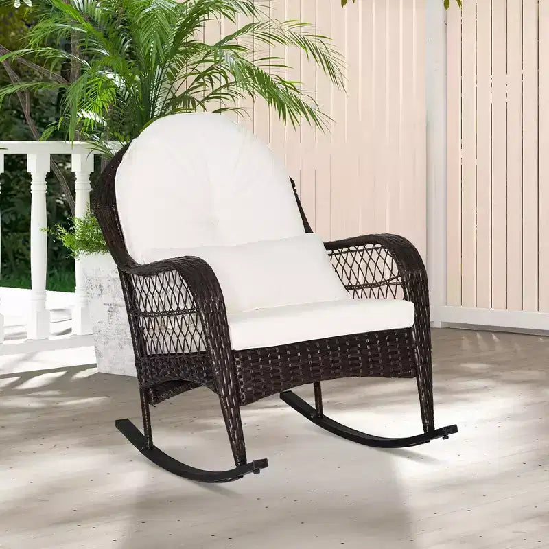 Costway Sedia a dondolo da patio in vimini con cuscini per schienale e cuscino lombare per portico bianco sporco/arancione/grigio/nero/blu