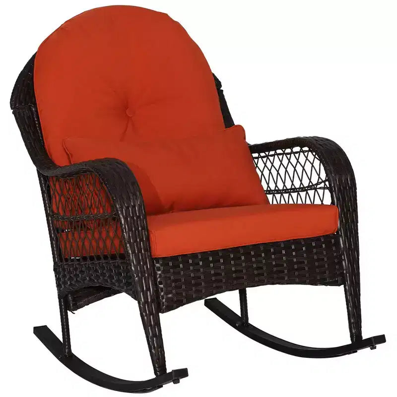 Costway Sedia a dondolo da patio in vimini con cuscini per schienale e cuscino lombare per portico bianco sporco/arancione/grigio/nero/blu