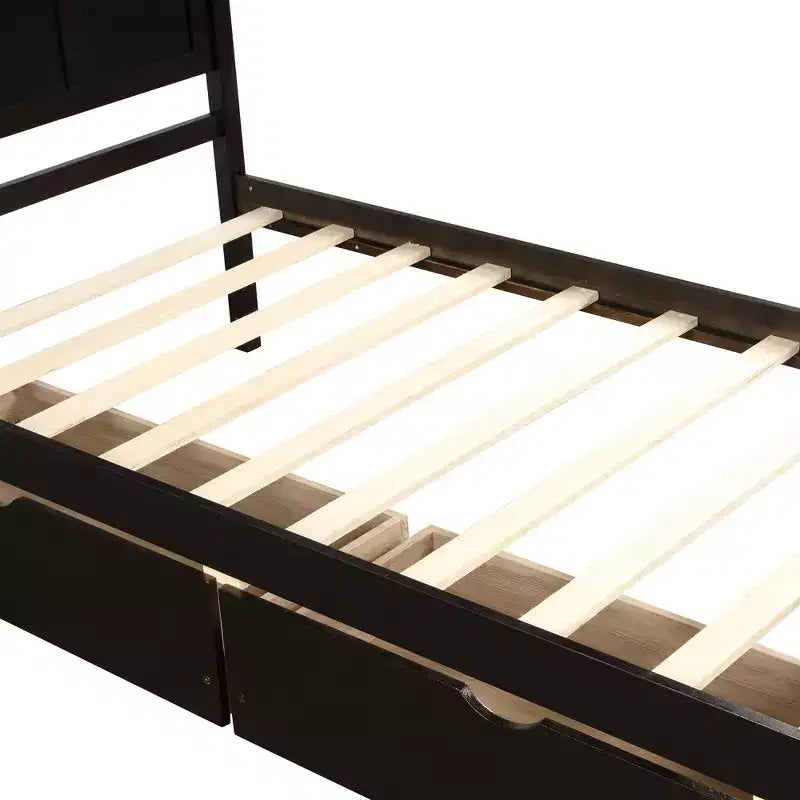 ModernLuxe - Letto a piattaforma in legno con rotelle e due cassetti, misura singola