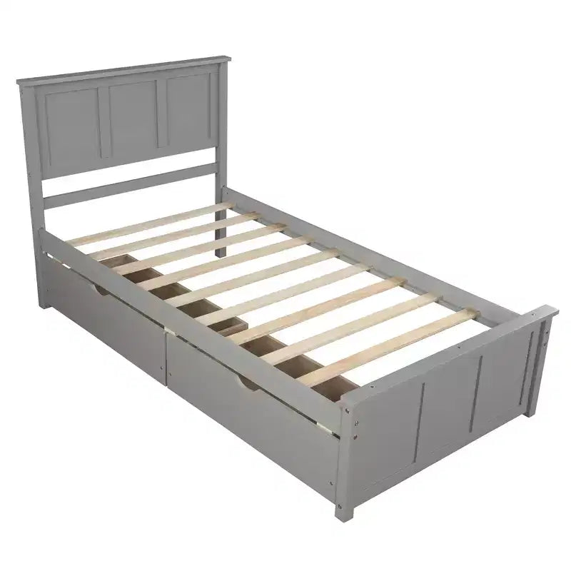 ModernLuxe - Letto a piattaforma in legno con rotelle e due cassetti, misura singola