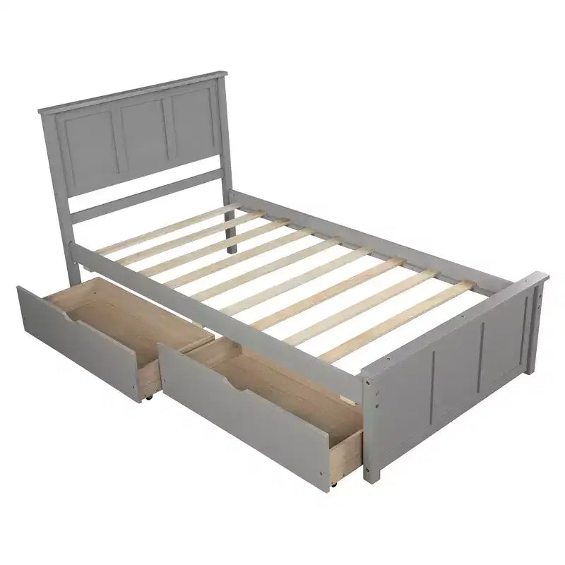 ModernLuxe - Letto a piattaforma in legno con rotelle e due cassetti, misura singola