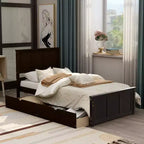 ModernLuxe - Letto a piattaforma in legno con rotelle e due cassetti, misura singola