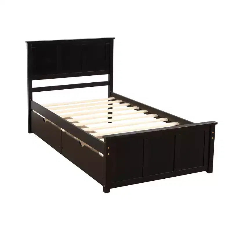 ModernLuxe - Letto a piattaforma in legno con rotelle e due cassetti, misura singola